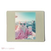 Cool Relaxed Cat on a Yacht Boat with Shark Funny Cat Meme Mousepad thumb 0
