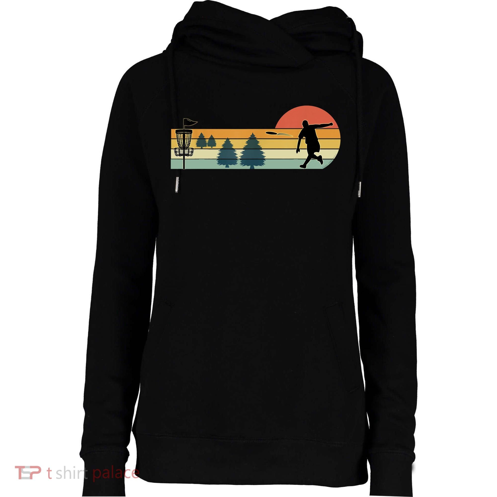Cool Retro Disc Golf Sport TShirt Womens Funnel Neck Pullover Hood