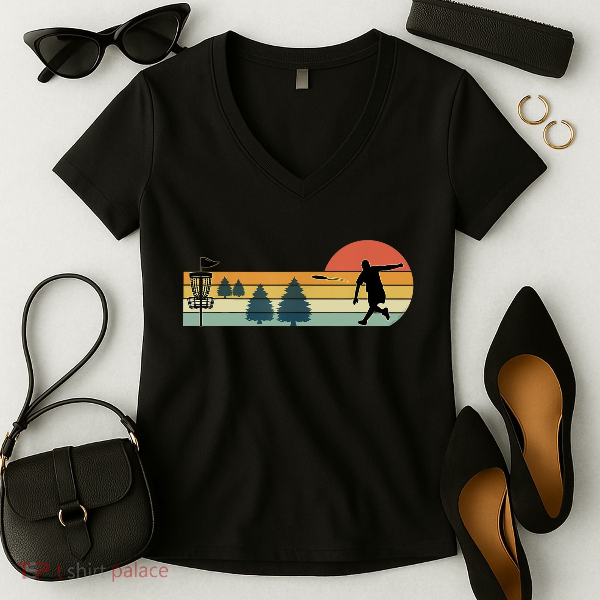 Cool Retro Disc Golf Sport TShirt Women's V-Neck T-Shirt