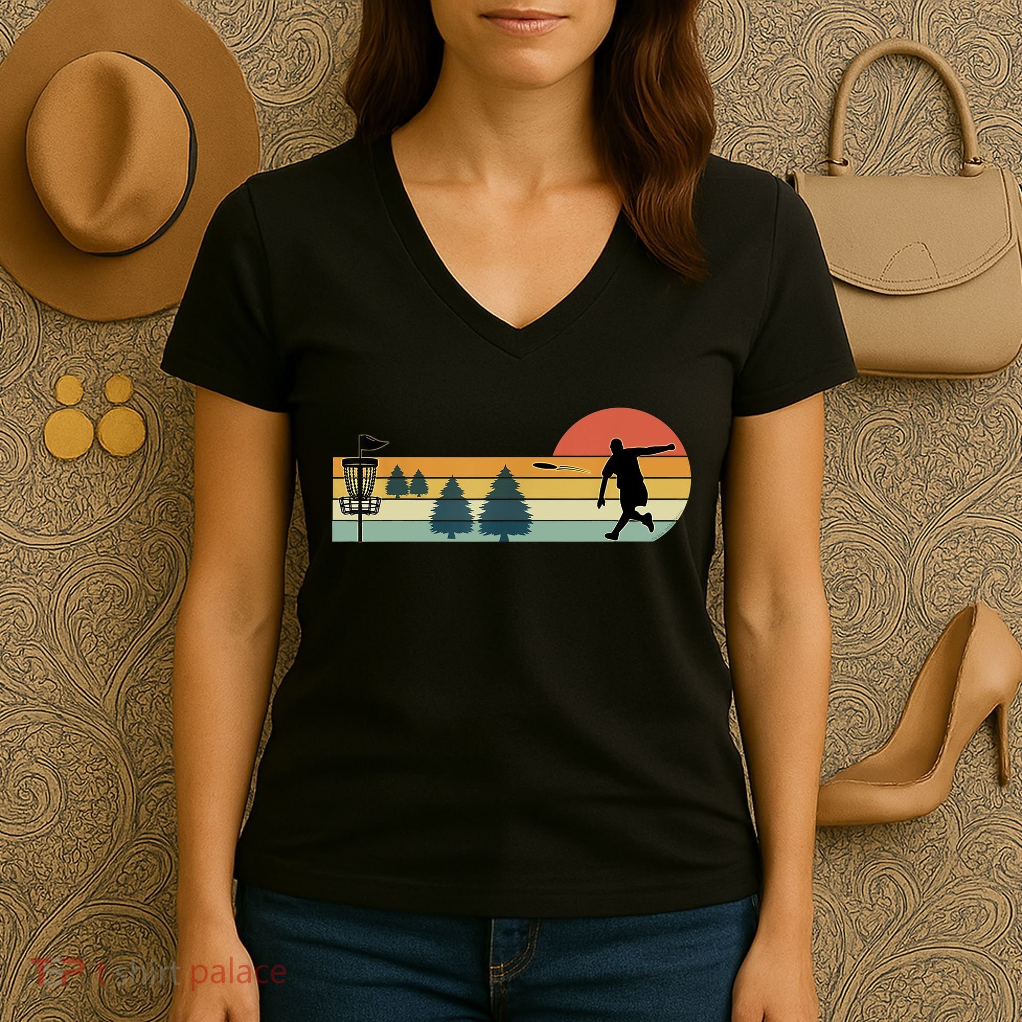 Cool Retro Disc Golf Sport TShirt Women's V-Neck T-Shirt