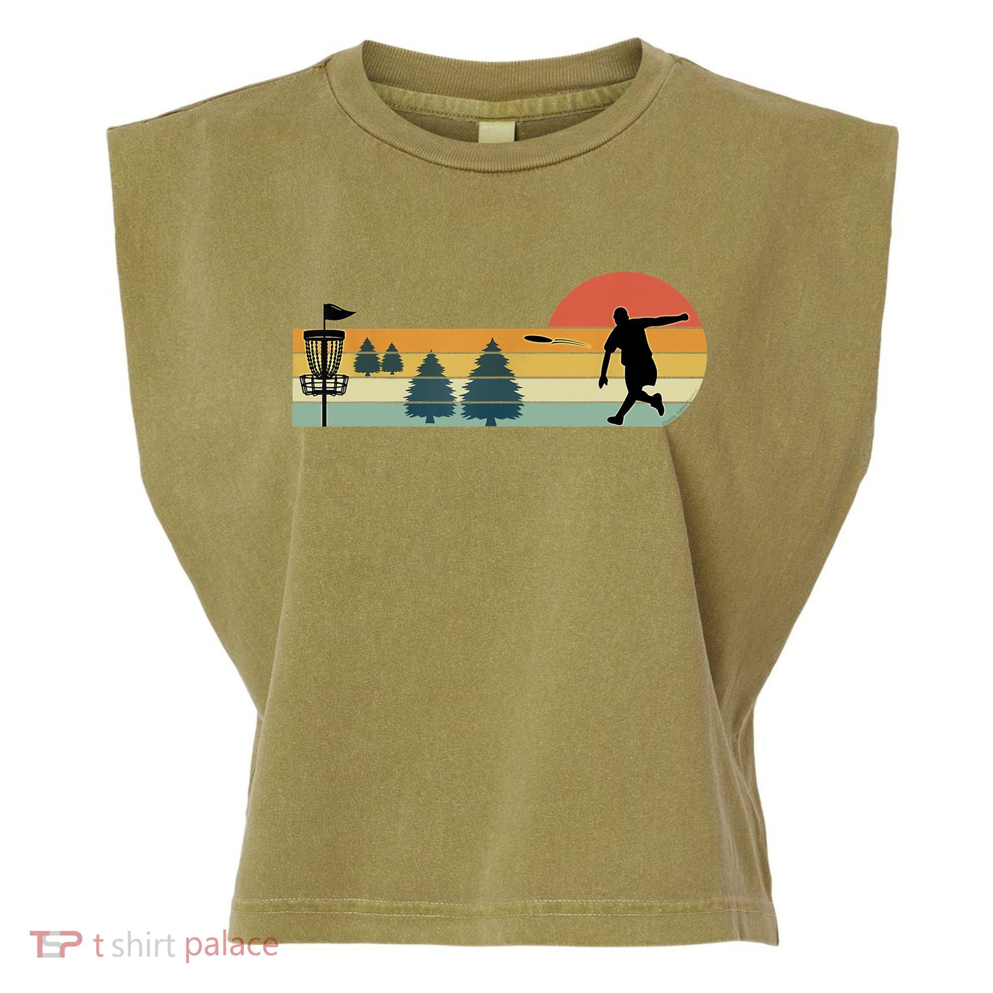 Cool Retro Disc Golf Sport TShirt Garment-Dyed Women's Muscle Tee