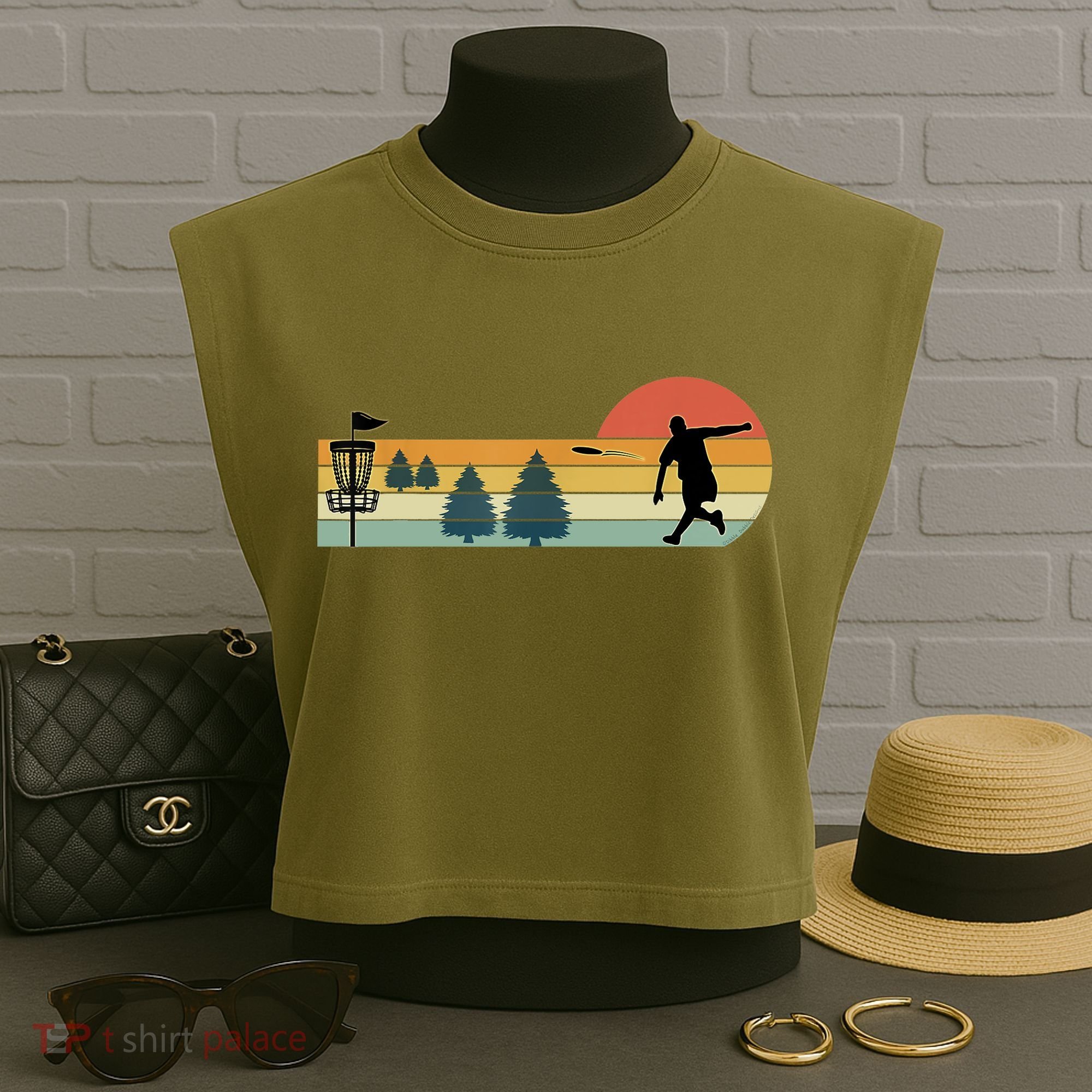Cool Retro Disc Golf Sport TShirt Garment-Dyed Women's Muscle Tee