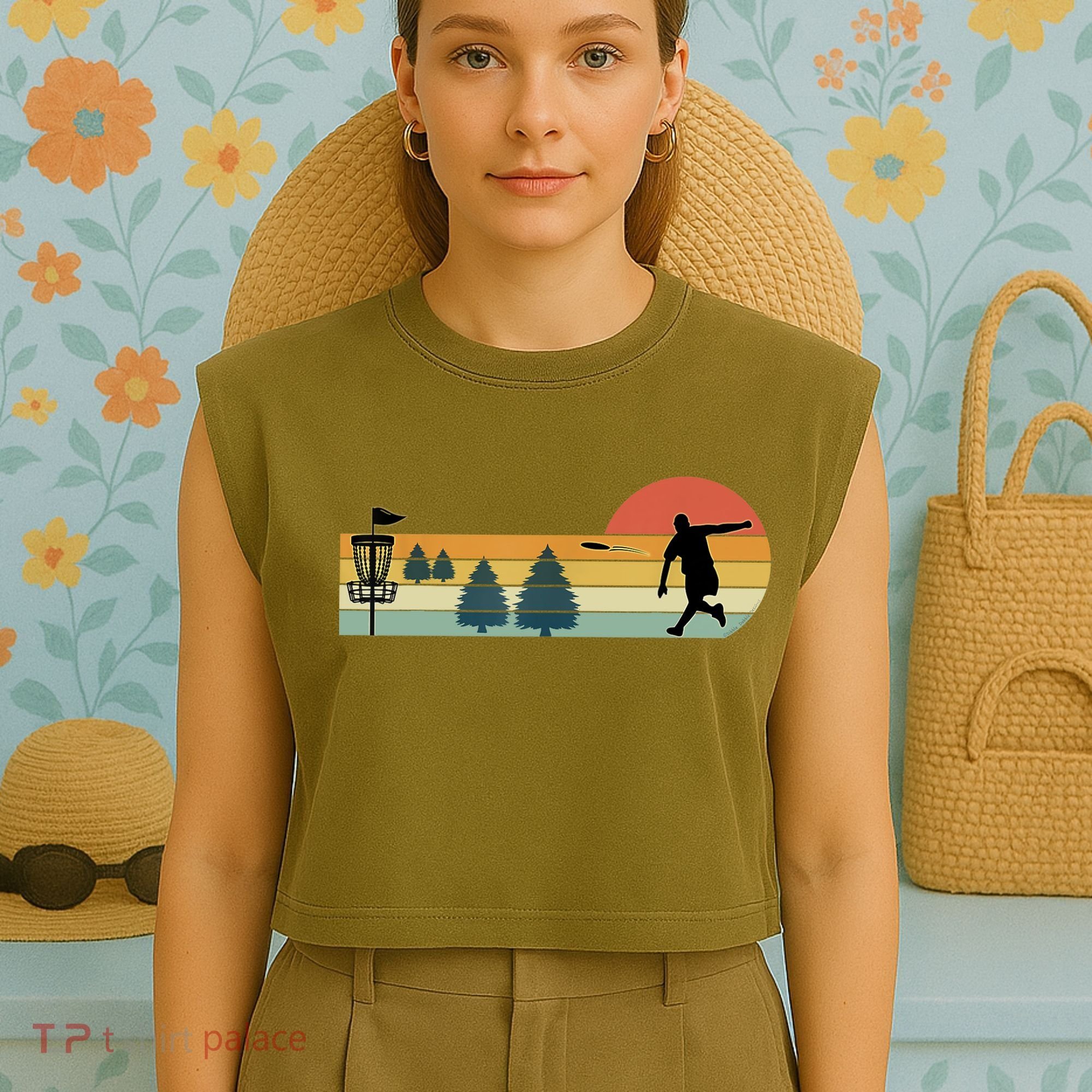 Cool Retro Disc Golf Sport TShirt Garment-Dyed Women's Muscle Tee