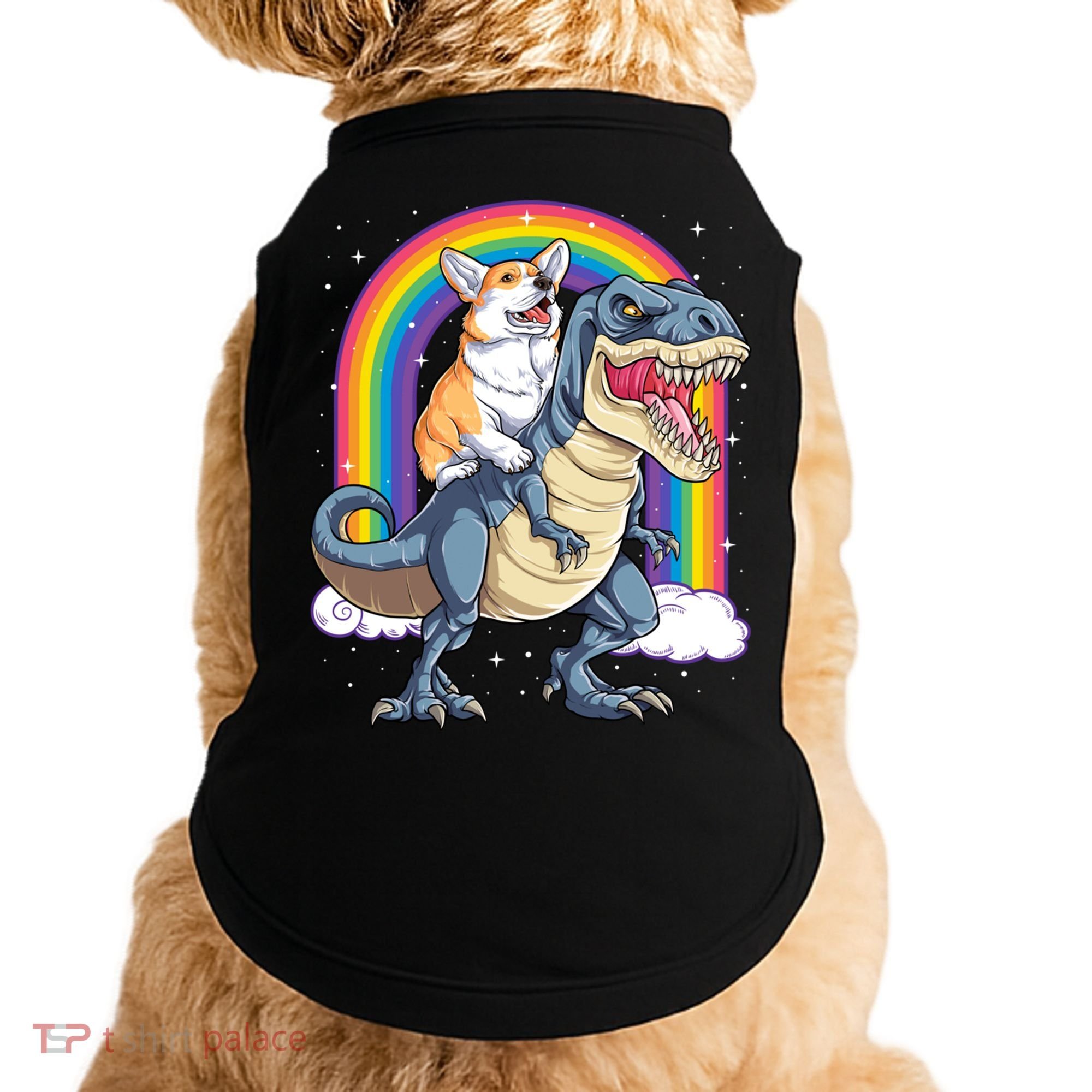 Corgi Riding Dinosaur T Rex Space Galaxy Rainbow Gift Doggie Tank