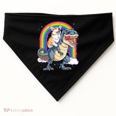 Corgi Riding Dinosaur T Rex Space Galaxy Rainbow Gift USA-Made Doggie Bandana