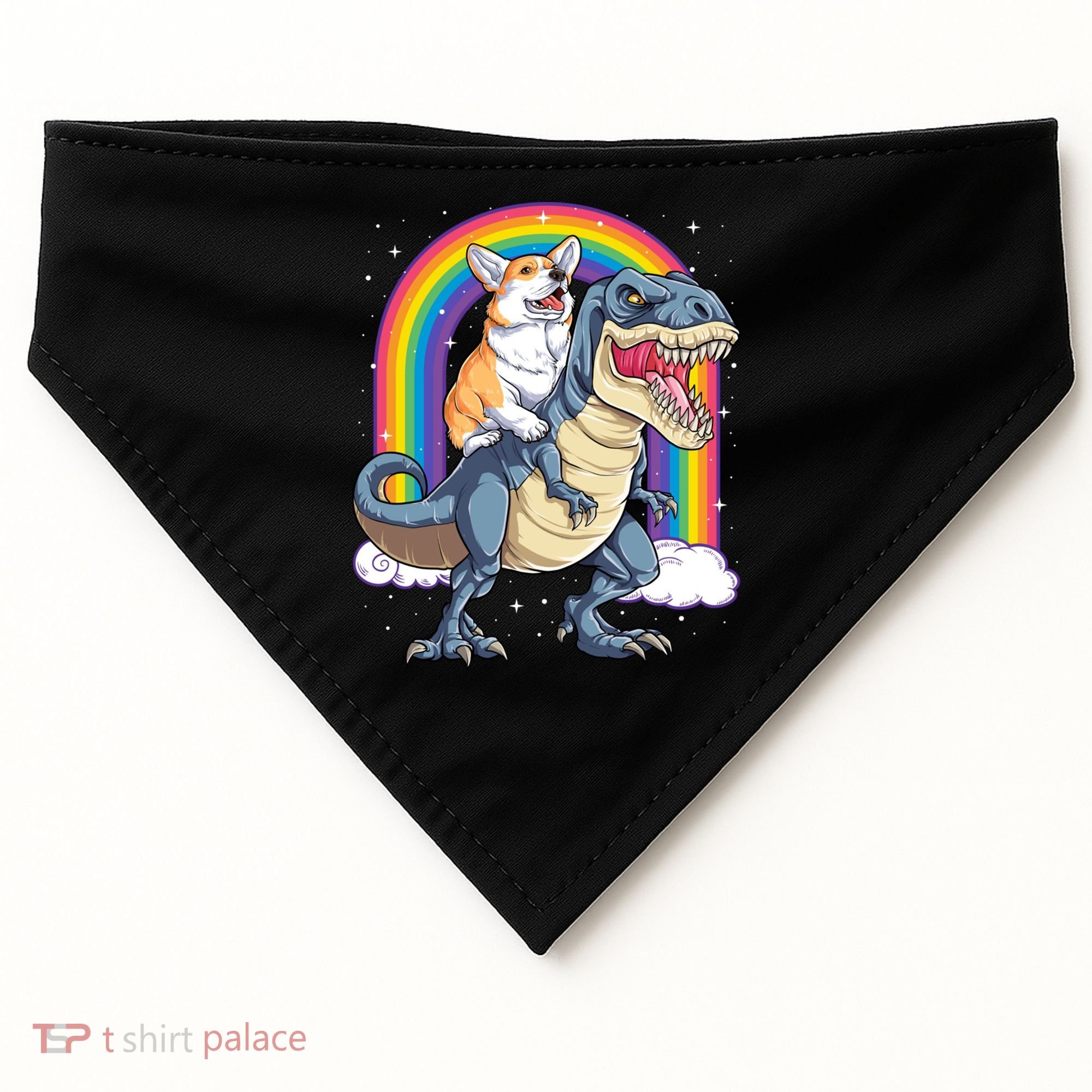 Corgi Riding Dinosaur T Rex Space Galaxy Rainbow Gift USA-Made Doggie Bandana