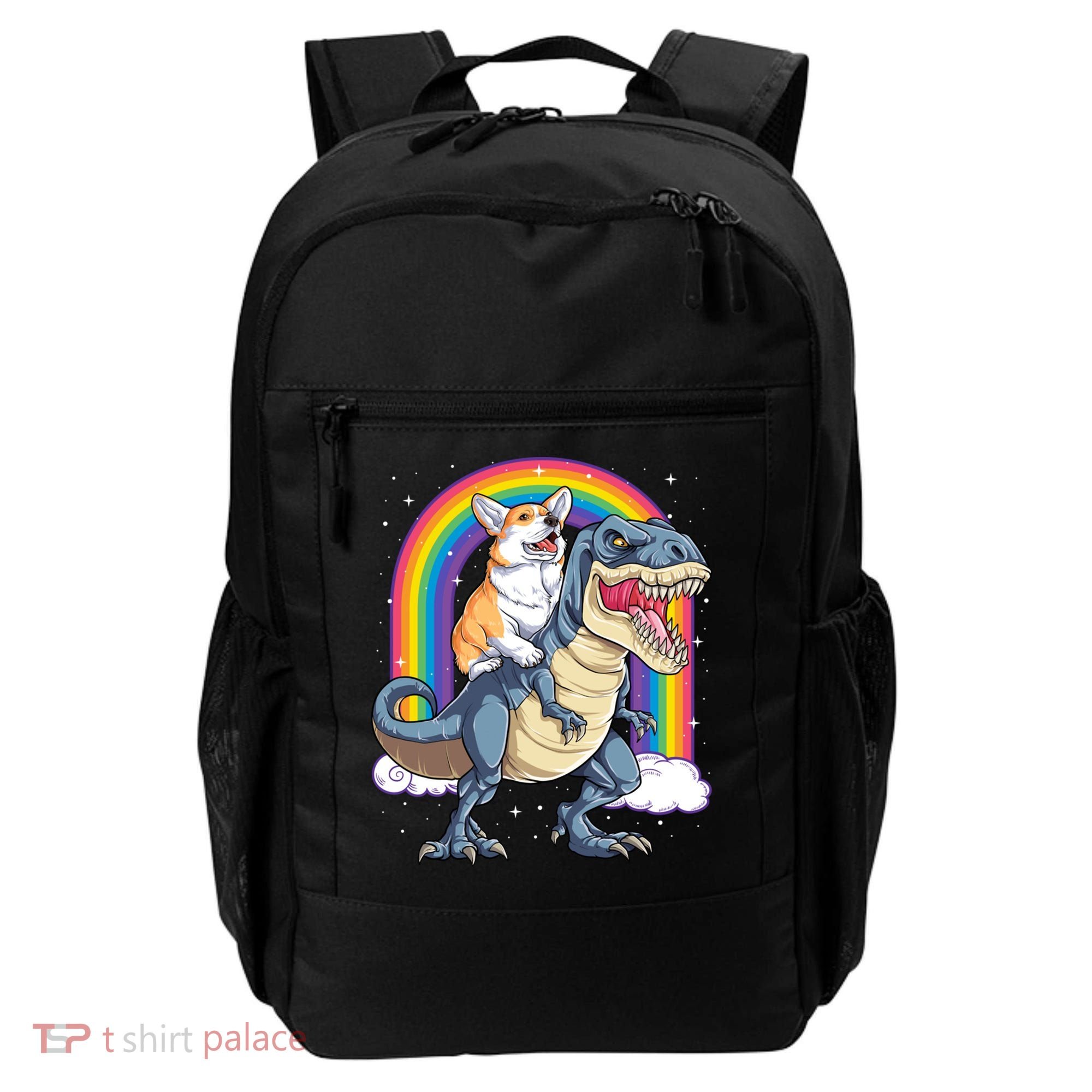 Corgi Riding Dinosaur T Rex Space Galaxy Rainbow Gift Backpack