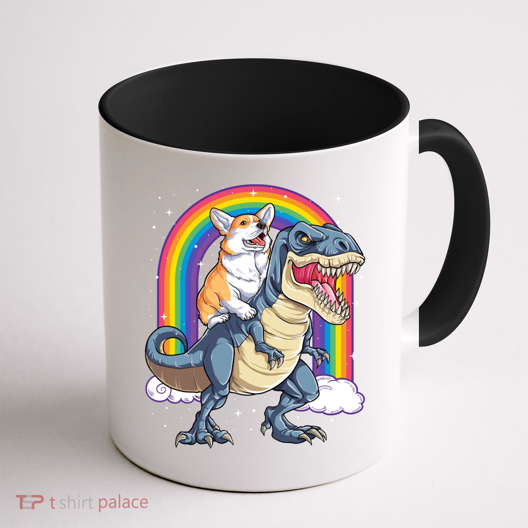 Corgi Riding Dinosaur T Rex Space Galaxy Rainbow Gift Coffee Mug