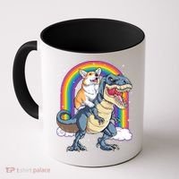 Corgi Riding Dinosaur T Rex Space Galaxy Rainbow Gift Coffee Mug thumb 0