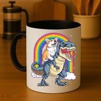 Corgi Riding Dinosaur T Rex Space Galaxy Rainbow Gift Coffee Mug thumb 4