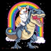 Corgi Riding Dinosaur T Rex Space Galaxy Rainbow Gift Ornament thumb 1