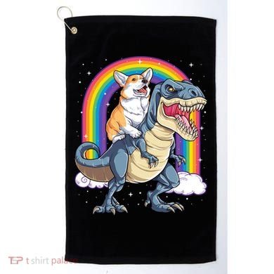 Corgi Riding Dinosaur T Rex Space Galaxy Rainbow Gift Golf Towel