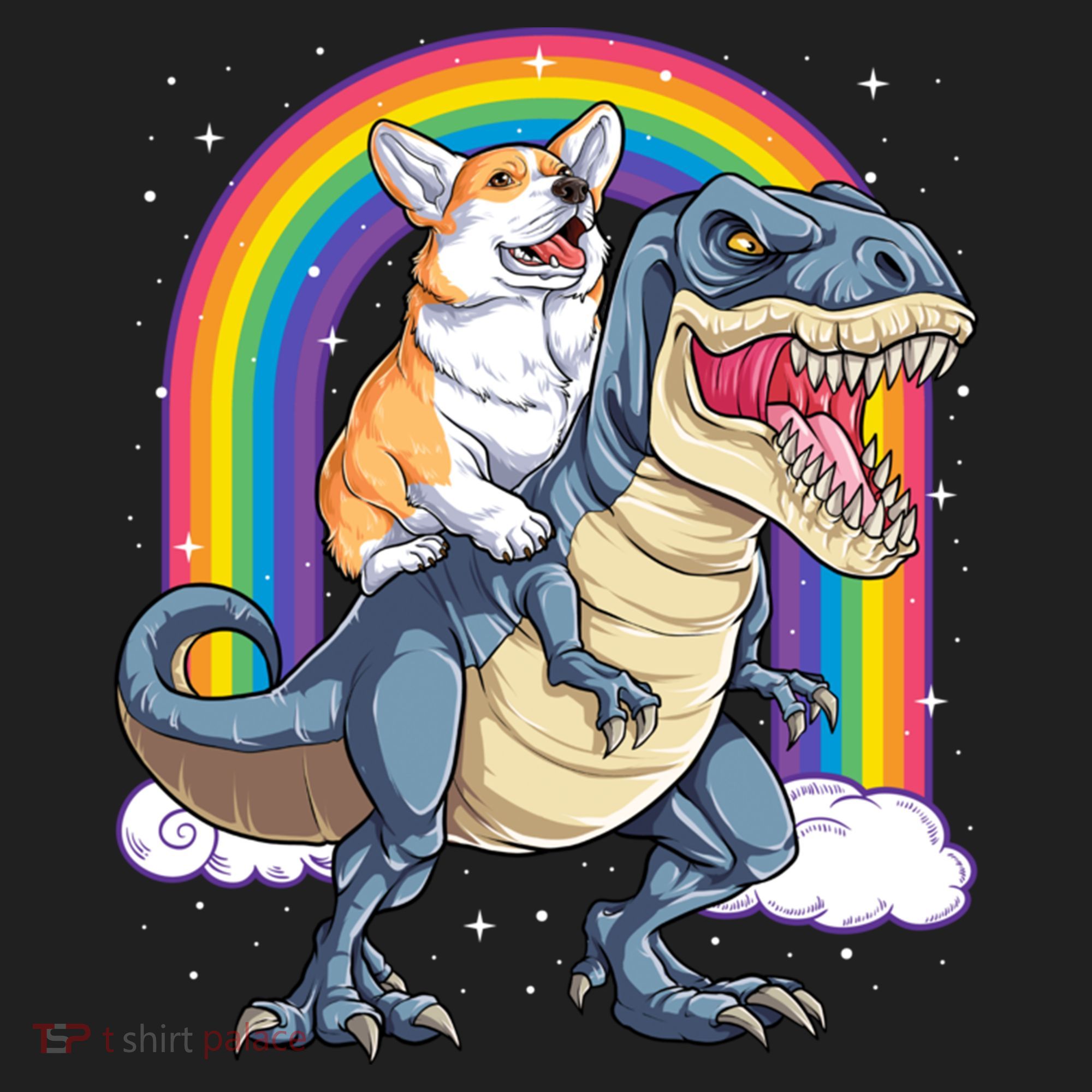 Corgi Riding Dinosaur T Rex Space Galaxy Rainbow Gift Golf Towel
