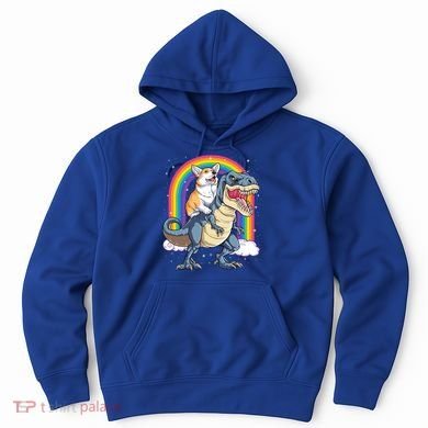Corgi Riding Dinosaur T Rex Space Galaxy Rainbow Gift Hoodie