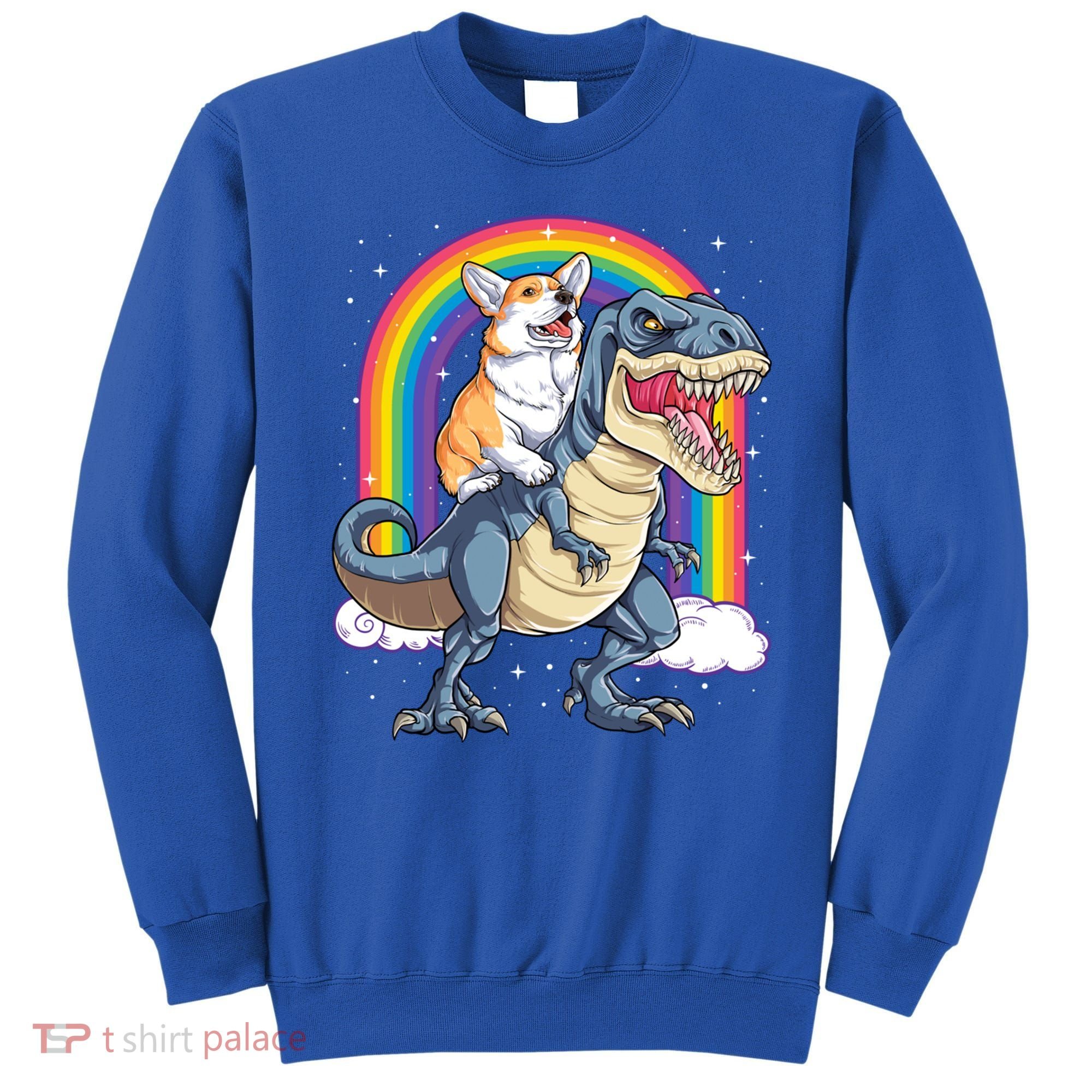 Corgi Riding Dinosaur T Rex Space Galaxy Rainbow Gift Sweatshirt