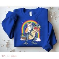 Corgi Riding Dinosaur T Rex Space Galaxy Rainbow Gift Sweatshirt thumb 2