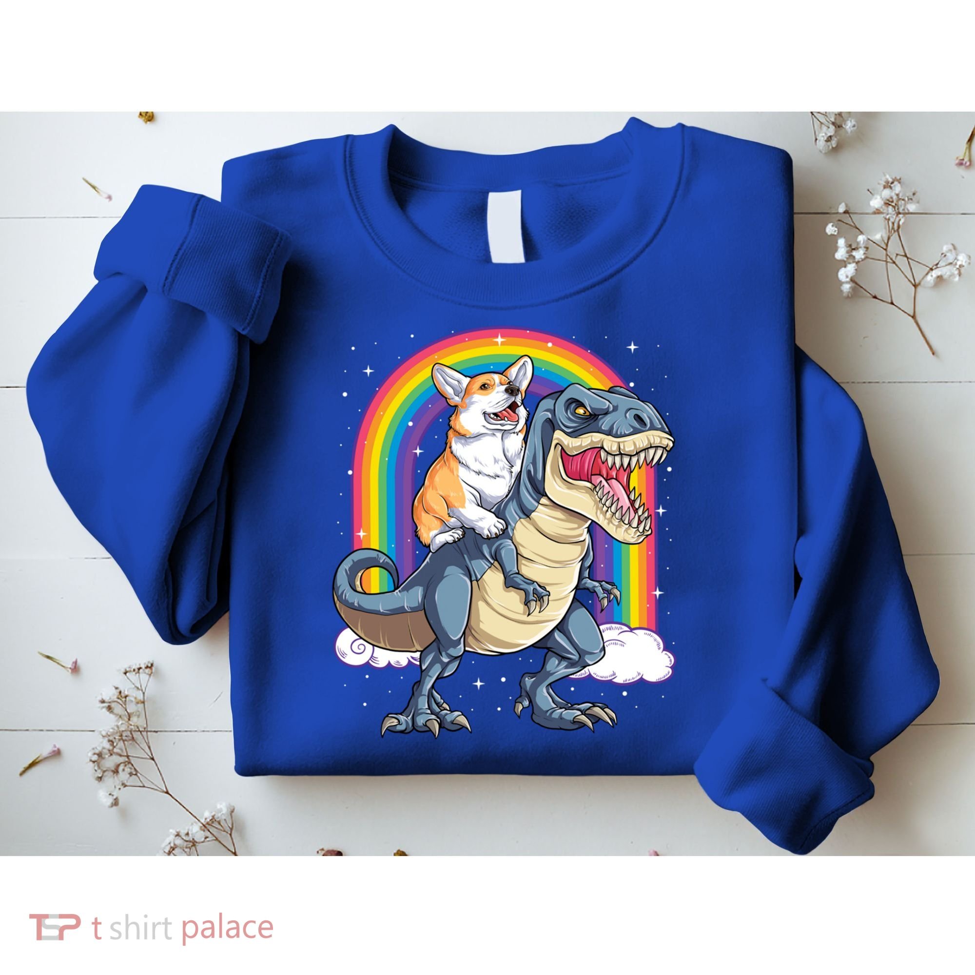 Corgi Riding Dinosaur T Rex Space Galaxy Rainbow Gift Sweatshirt