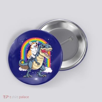 Corgi Riding Dinosaur T Rex Space Galaxy Rainbow Gift Button