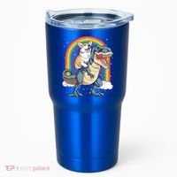 Corgi Riding Dinosaur T Rex Space Galaxy Rainbow Gift Tumbler thumb 0