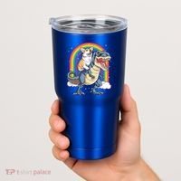 Corgi Riding Dinosaur T Rex Space Galaxy Rainbow Gift Tumbler thumb 2