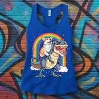 Corgi Riding Dinosaur T Rex Space Galaxy Rainbow Gift Women's Tank Top thumb 3