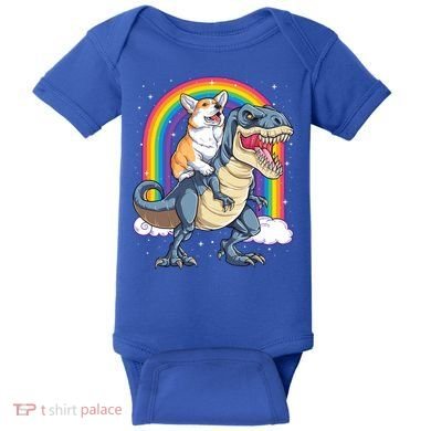 Corgi Riding Dinosaur T Rex Space Galaxy Rainbow Gift Baby Bodysuit