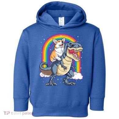 Corgi Riding Dinosaur T Rex Space Galaxy Rainbow Gift Toddler Hoodie