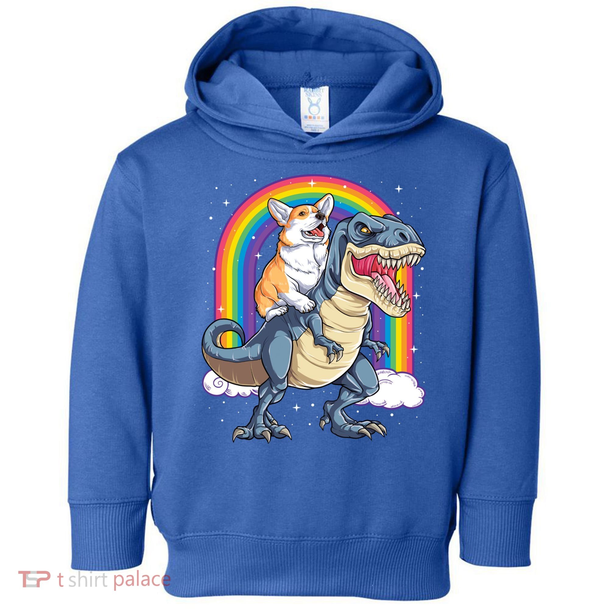 Corgi Riding Dinosaur T Rex Space Galaxy Rainbow Gift Toddler Hoodie