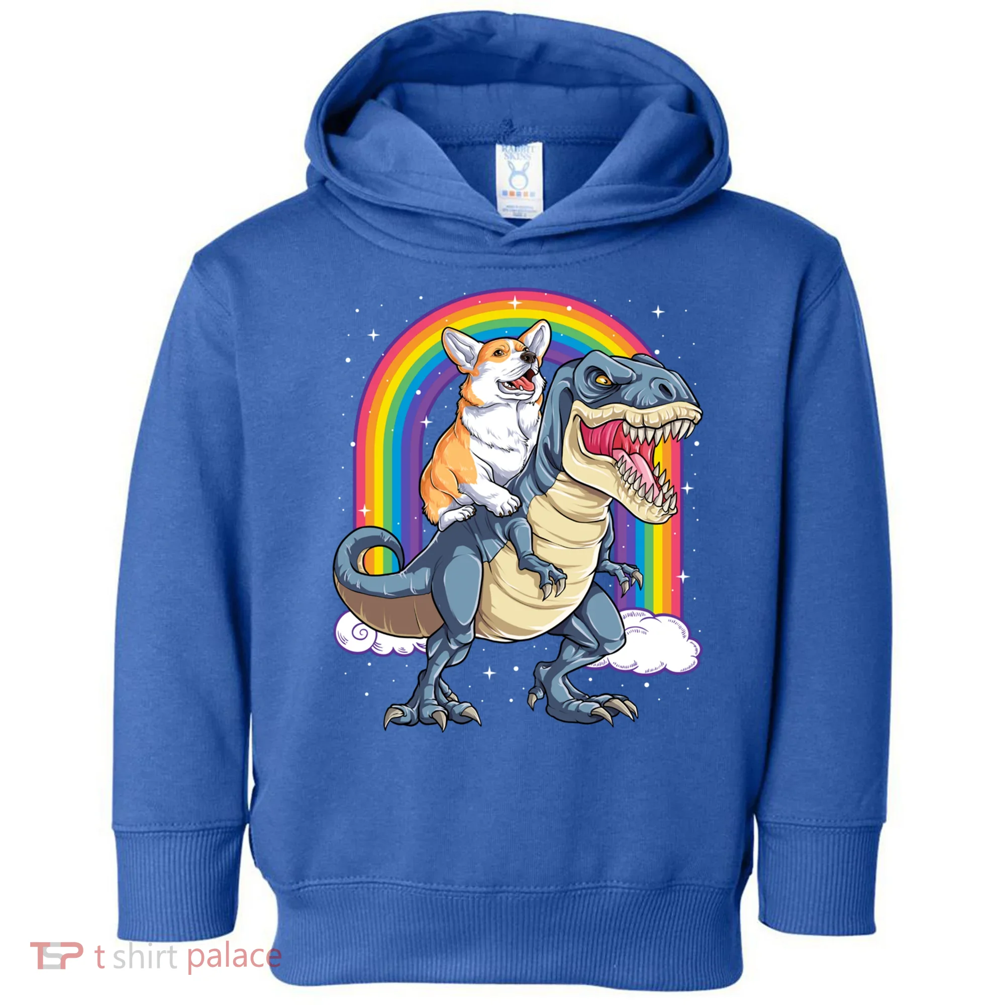 Corgi Riding Dinosaur T Rex Space Galaxy Rainbow Gift Toddler Hoodie