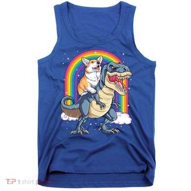 Corgi Riding Dinosaur T Rex Space Galaxy Rainbow Gift Tank Top