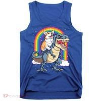 Corgi Riding Dinosaur T Rex Space Galaxy Rainbow Gift Tank Top thumb 0