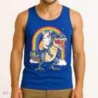 Corgi Riding Dinosaur T Rex Space Galaxy Rainbow Gift Tank Top thumb 3