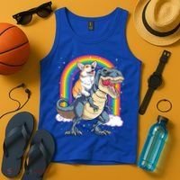 Corgi Riding Dinosaur T Rex Space Galaxy Rainbow Gift Tank Top thumb 4