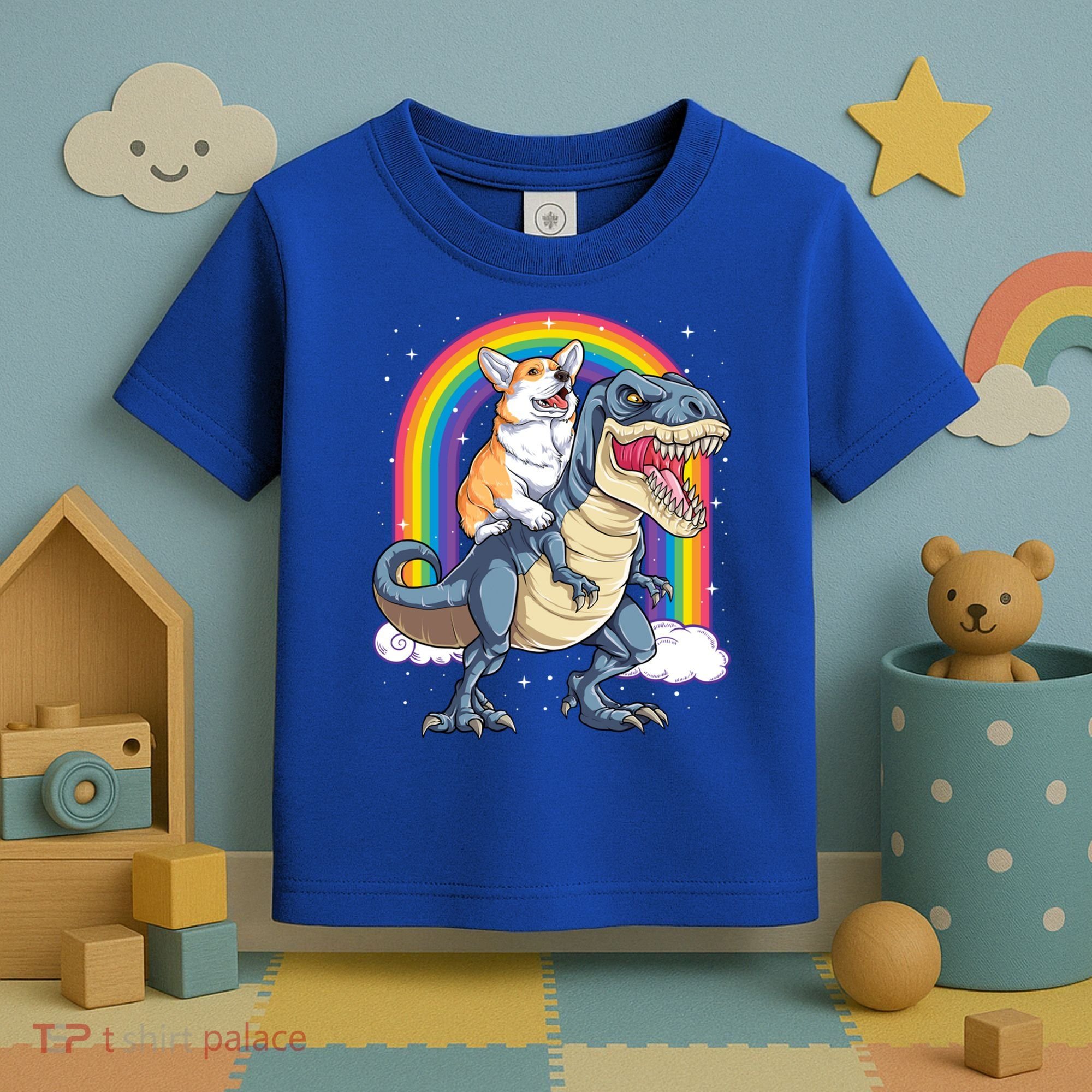 Corgi Riding Dinosaur T Rex Space Galaxy Rainbow Gift Toddler T-Shirt