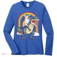 Corgi Riding Dinosaur T Rex Space Galaxy Rainbow Gift Women's Long Sleeve Shirt thumb 0