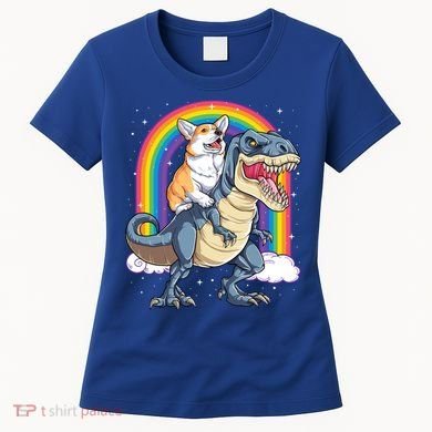 Corgi Riding Dinosaur T Rex Space Galaxy Rainbow Gift Women's T-Shirt