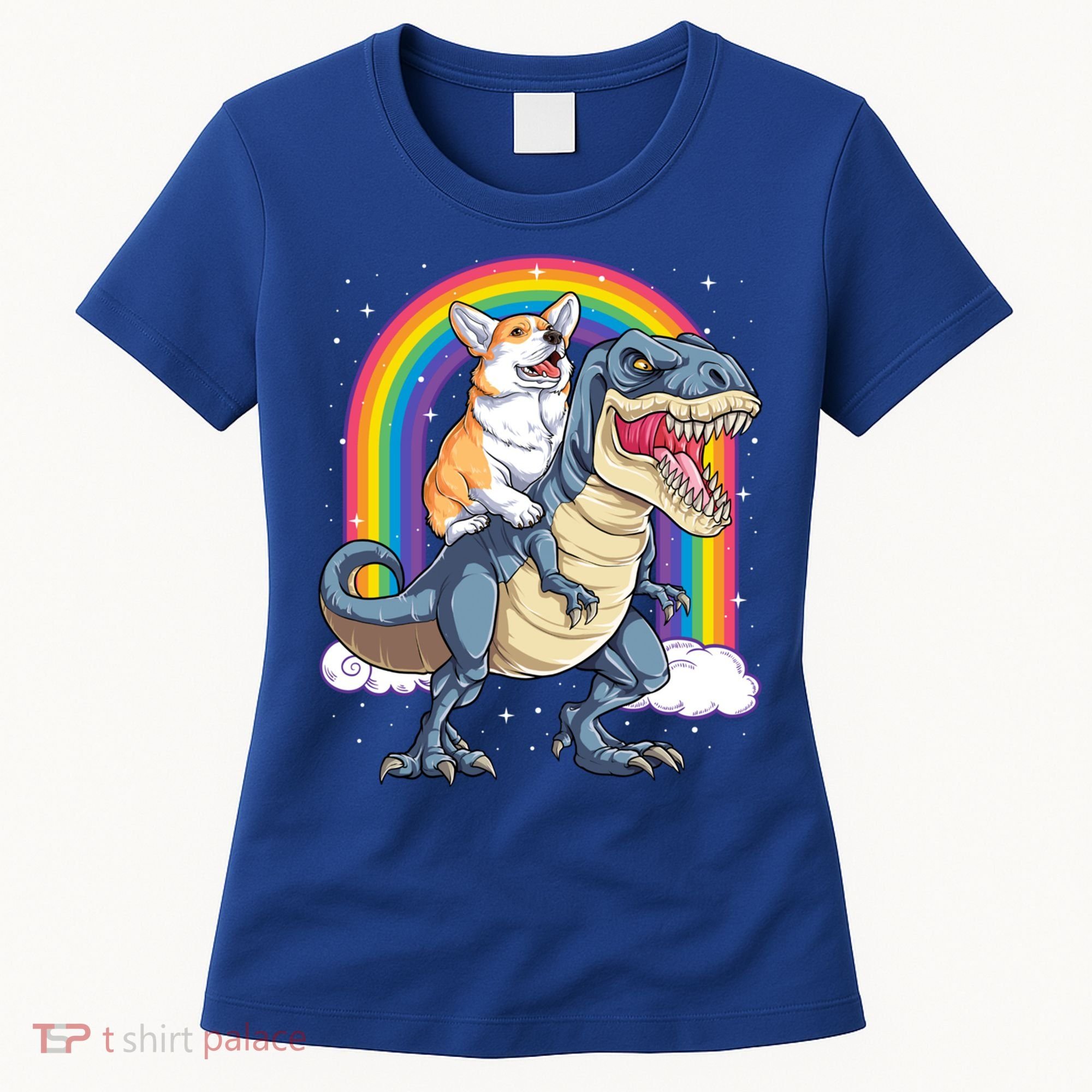 Corgi Riding Dinosaur T Rex Space Galaxy Rainbow Gift Women's T-Shirt
