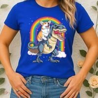 Corgi Riding Dinosaur T Rex Space Galaxy Rainbow Gift Women's T-Shirt thumb 2