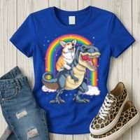 Corgi Riding Dinosaur T Rex Space Galaxy Rainbow Gift Women's T-Shirt thumb 3
