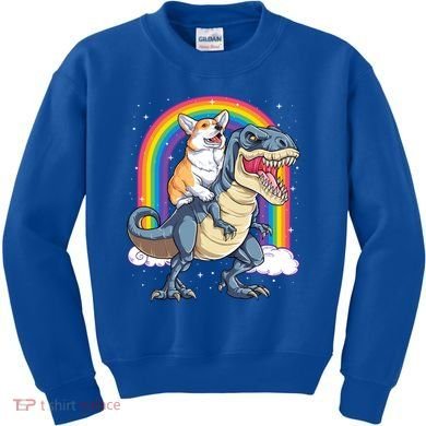 Corgi Riding Dinosaur T Rex Space Galaxy Rainbow Gift Kids Sweatshirt