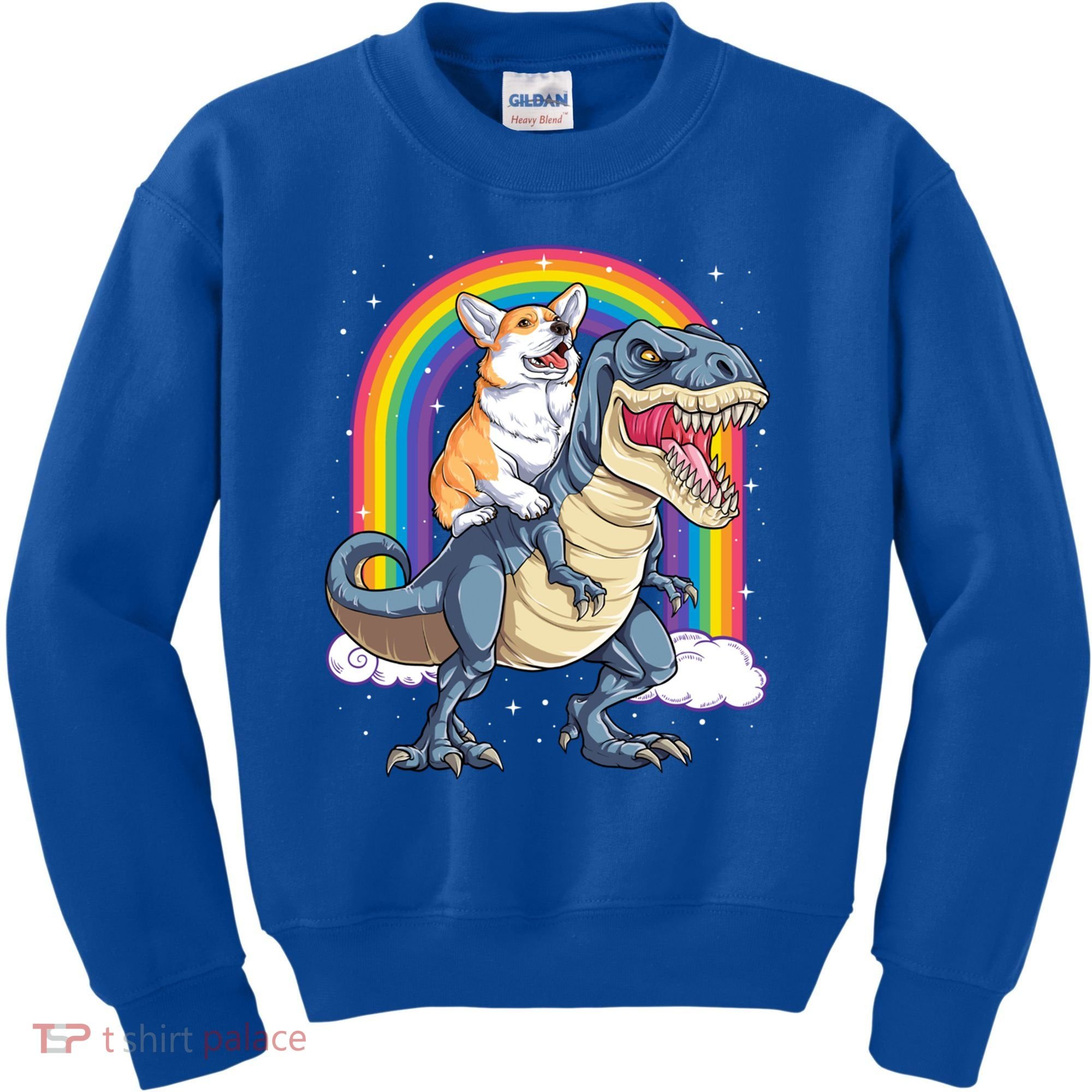 Corgi Riding Dinosaur T Rex Space Galaxy Rainbow Gift Kids Sweatshirt