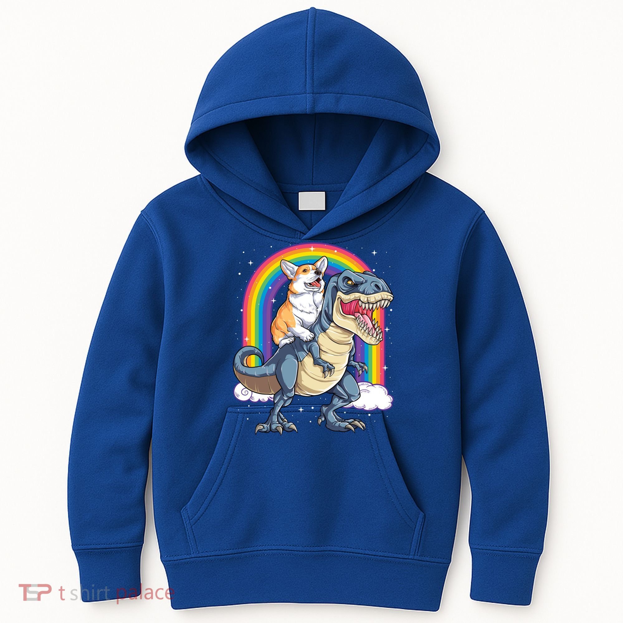 Corgi Riding Dinosaur T Rex Space Galaxy Rainbow Gift Kids Hoodie