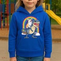Corgi Riding Dinosaur T Rex Space Galaxy Rainbow Gift Kids Hoodie thumb 3