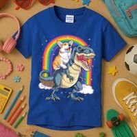 Corgi Riding Dinosaur T Rex Space Galaxy Rainbow Gift Kids T-Shirt thumb 3