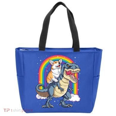 Corgi Riding Dinosaur T Rex Space Galaxy Rainbow Gift Tote Bag