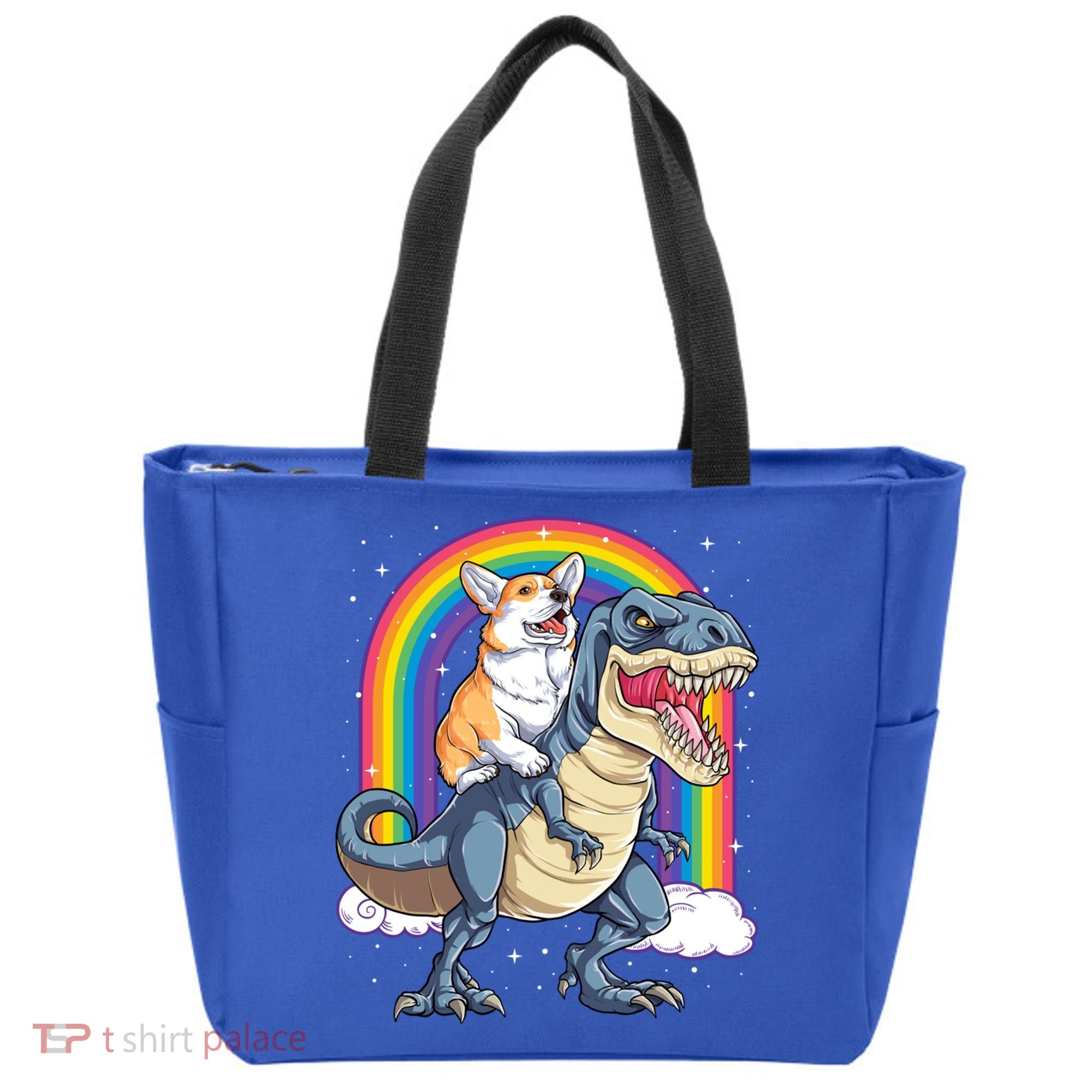Corgi Riding Dinosaur T Rex Space Galaxy Rainbow Gift Tote Bag