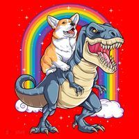 Corgi Riding Dinosaur T Rex Space Galaxy Rainbow Gift Santa Hat thumb 1