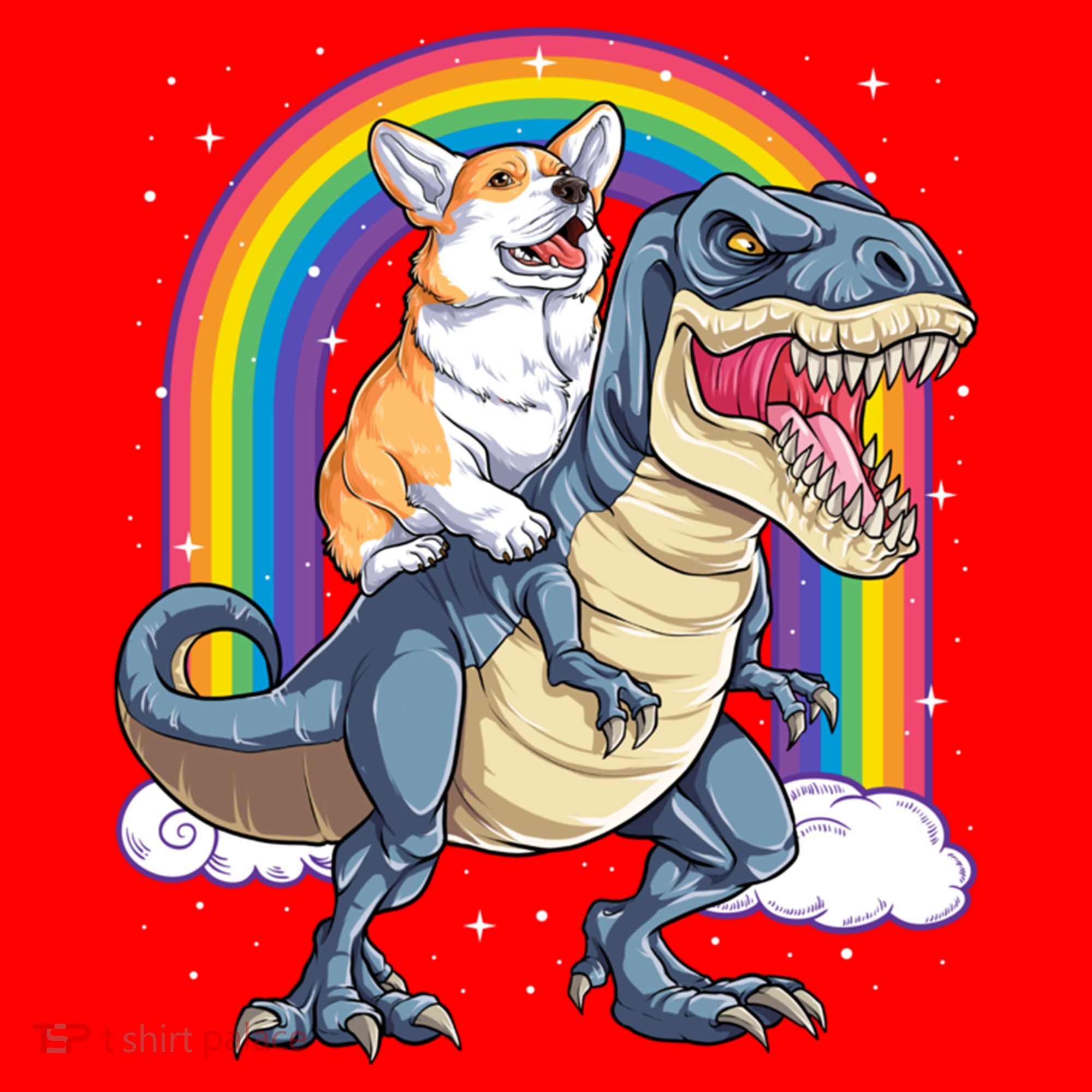 Corgi Riding Dinosaur T Rex Space Galaxy Rainbow Gift Santa Hat