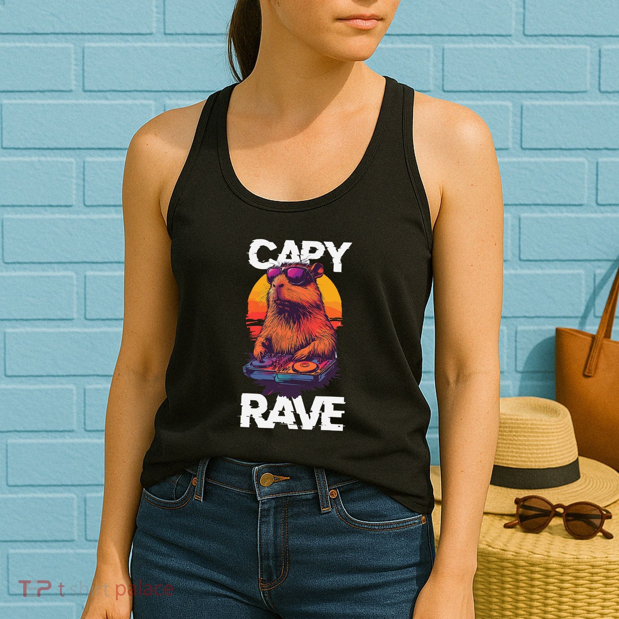 Capybara Raves Dj Rave Techno Edm Party Festival Turntable Women's Tank Top
