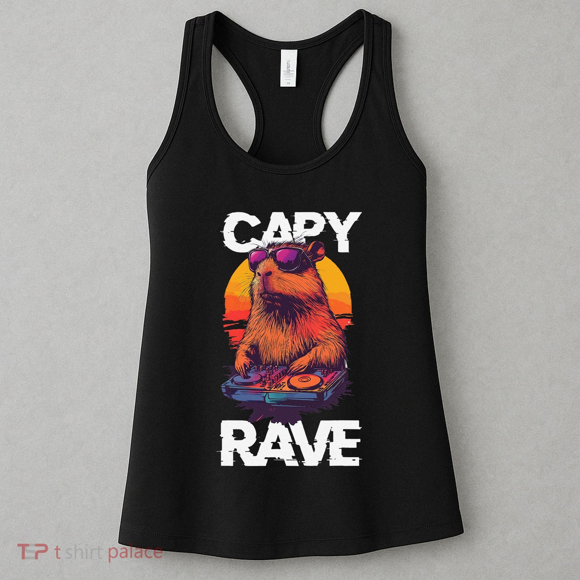 Capybara Raves Dj Rave Techno Edm Party Festival Turntable Women's Tank Top